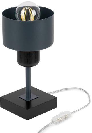 alfalux Schwarze Nachttischlampe Tischlampe für Schlafzimmer Tischleuchte aus Holz und Metall für Wohnzimmer Kinderzimmer Schlafzimmerlampe TI-AN10x10SC Anthrazit