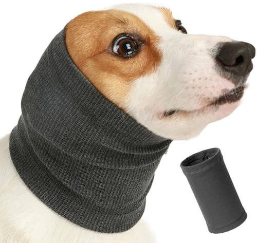 CPSYTE 1 pcs Tour de Cou et d'oreilles pour Chien, Cache-Oreilles pour Chien, Cache-Cou et Oreilles, Cache-Oreilles, pour Le Bain, Le toilettage, réduction du Bruit (Gris, Taille M, Polyester)