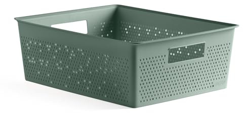 TATAY Aufbewahrungsbox Bohol Integrierte Griffe Robuster Kunststoff | Aufbewahrungsbox Haushalt | Volumen 12 L | 30x39x13,5 cm | Optimale Belüftung | Stapelbares modulares System, Grün