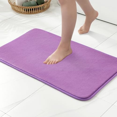 MIULEE Bath Mats Non Slip Memory Foam Bathroom Mat Bath Rug Shower Mat Coral Fleece Softness Highly Absorbent Washable Bathroom Rug Bath Mats for Bathroom Kitchen Entrance 50x80 cm Light Purple