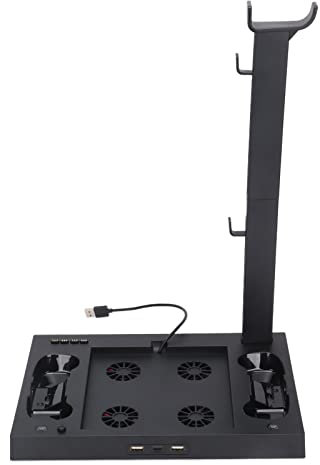 Gigicial Cooling Charging Stand for X Box Series X Console, Vertical Dual Controller Charger Station Dock Accessories with Cooling Fan, LED Indicator, 2 USB Ports 1 Type C Ports with 2 Headphone Hooks