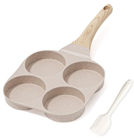 RIOVARM Antiadhésif Poêle à omelette Induction Poêle à oeufs Granit Petite poêle à frire sans PFOA Ronde 4 trous Poêle à œufs pour le petit déjeuner Poêle à crêpes Poêle de camping