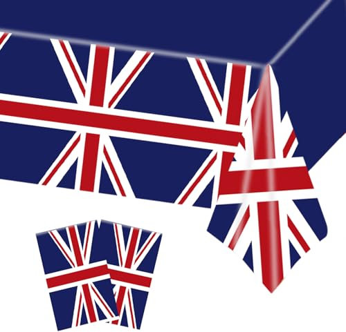 2pcs Union Jack Table Cloth Plastic Tablecover,137*274cm VJ Day 80th Anniversary Decorations Tablecloths,United Kingdom Tablecloth Great Britain UK Flag Table Cloth for Union Jack Royal Party Supplies