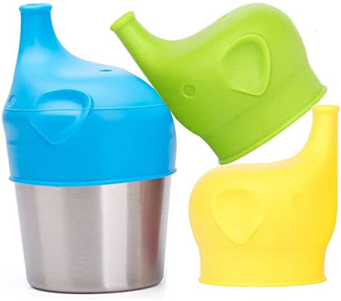 Baby Sippy Cup Lids, Silicone Sippy Lids for Cups, Spill Proof Food-Grade Silicone Sippy Lids for Kids, Reuseable, Multicoloured, Pack of 3 (Green+Yellow+Blue)