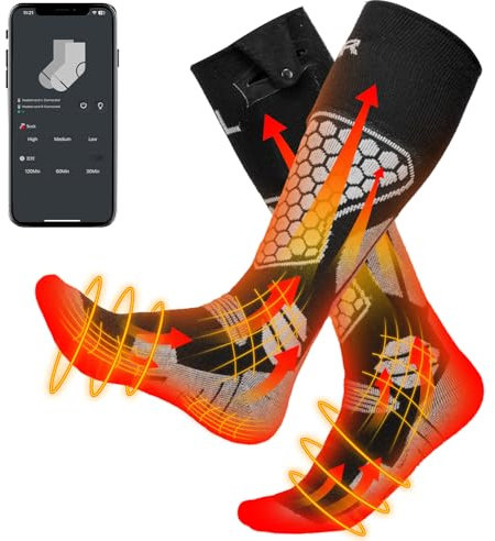KEMIMOTO Calcetines Calefactables Controlados por App, con Calefacción Completa en Pies y Dedos, de Lana para Hombre y Mujer, Ideales para Ciclismo Esquí Pesca y Caza