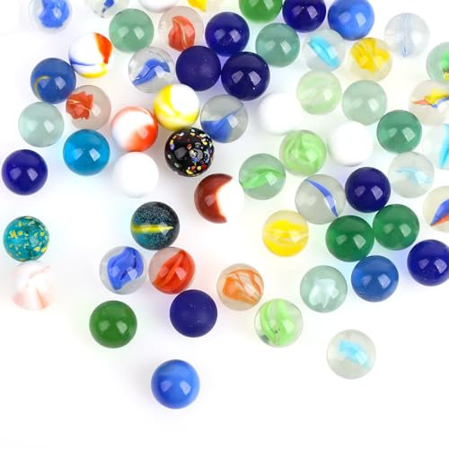 Unvtap 60 Stück Kleine Glasmurmeln Bunte Murmeln Kinder Murmelspiel 16mm Murmeln Glas und Organzasäckchen, Glasmurmeln für Spielmaschine, Pflanzendekoration und Murmelbahnen (Zufällige Murmeln)