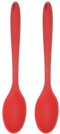 sourcing map 2Pcs Silicone Spoons, Heat Resistant Kitchen Cooking Utensil Spoon for Cooking, Mixing, Stirring and Serving, Red