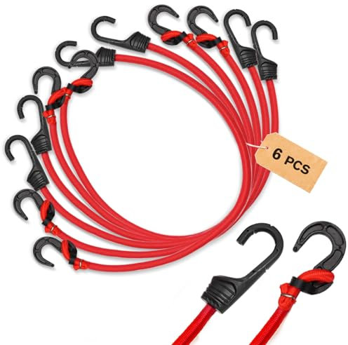 Forhandy 6 Stück Spanngummi mit Haken, 80cm Verstellbare Expander mit Haken, Rot Gepäckspanner mit Haken für Fahrrad, Camping, Ladungssicherung