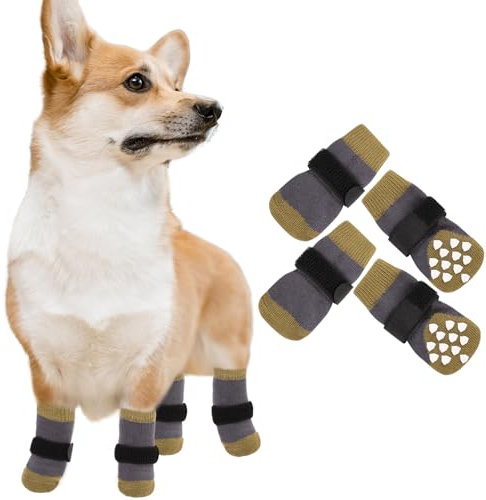 CITÉTOILE 4 Paar Anti-Rutsch Hundesocken, Hundesocken Pfotenschutz für Drinnen, rutschfeste Hundesocken für Hartholzböden, Hundeschuhe für kleine mittlere große Hunde, Grün, M