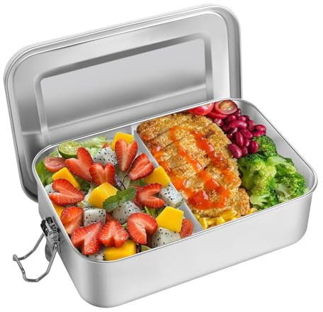 GOSHIES Brotdose Edelstahl 1400ml mit Abtrennung und Dichtring Lunchbox mit Fächern und Dichtring, Bento Box edelstahl Lunchbox Edelstahl mit Fächern