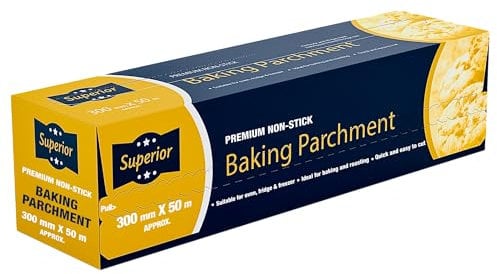 Superior Carta da forno 300 mm x 50 m, carta pergamena spessa e antiaderente di alta qualità per la cottura, rotolo di carta oleata per forno e congelatore, resistente al calore e facile da pulire,