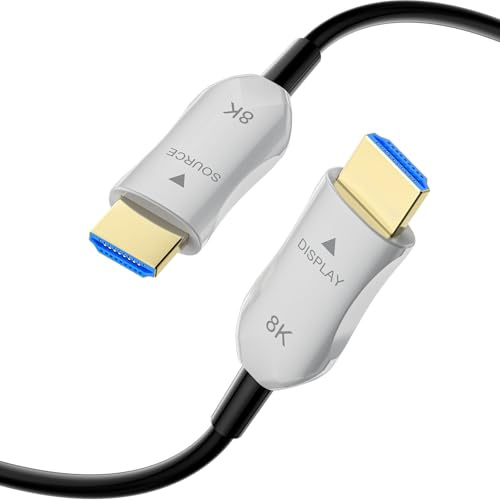 RUBMUD 8K Fiber Optic HDMI 2.1 Cable 1m, Active HDMI Cable Slim, High Speed Fiber HDMI Cord, 48Gbps, 8K@60Hz 4K@120Hz, Dynamic HDR, eARC, HDCP 2.2&2.3, 3D, for HDTV Monitor Game Laptop Xbox PS4/PS5