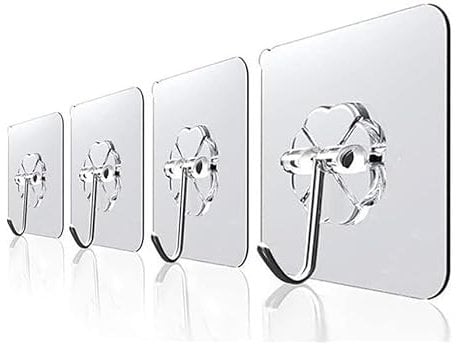 Volunx 5 PCS Heavy Duty self Adhesive Clear Hooks Clear Waterproof 15kg 33lb Plastic Strong Sticky Hook for Bathroom Kitchen Wall Door Metal, Tiles, Wood, Ceramic to Make Garland