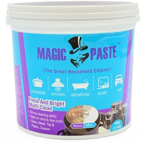Magic Paste Pasta de limpieza multiusos, 16 onzas, para platos, fregaderos de cocina, zapatos, metal, cerámica, estufas de vidrio, ruedas de coche y más