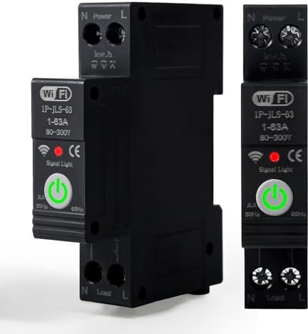 Jadeshay Interruptor WiFi,1P 63A 230VAC Tuya WiFi Disyuntor Inteligente Medidor de Energía Temporizador con Interruptor de Control Remoto y Por Voz Tuya App Control,3 Modos de Temporización
