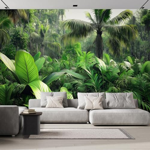 Papier Peint Panoramique Forêt Tropicale Humide, 250×175 cm Feuilles De Bananier Nature, Plantes Papier Peint soie Personnalisé Photo Murale pour Salon Chambre d'enfants Décoration Murale