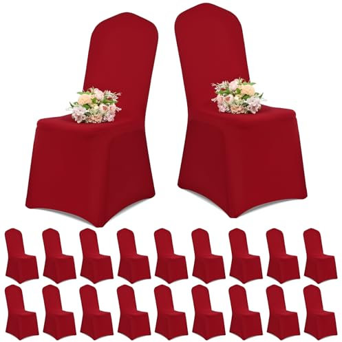 Showgeous 20 Stück Stuhlhussen Bordeaux Rot Polyester Spandex Lycra Stretch Stuhlhussen Universelle Waschbare Stuhlhussen für Hochzeitsfeier Esszimmer Bankett Dekoration
