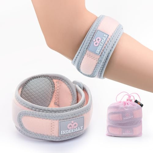 INDEEMAX Ellenbogenbandage, Einstellbare Tennisarm-Bandage für Herren Damen, Ellbogen-Bandage für Epicondylitis Spange, Sehnenentzündung, Unterarm Schmerzen, Golferarm, Sport, Krafts - Rosa, 1 Pack