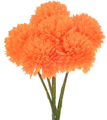 M METERXITY 6-Pack Flores de Bola de Crisantemo Artificial, 11 Ramo de Hortensias de Seda Falsa Toque Real Flores Falsas para Hogar/Boda/Navidad/Fiesta/Jardín Oficina [Naranja]