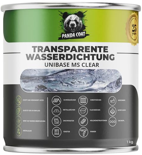 PandaCoat Transparenter Wasserdicht Dichtmittel – Flüssigkunststoff für Bäder, Küchen, Fenster, Aquarien, Dächer, Dachrinnen Reparaturset – Dichtschlämme – Für Heimwerkerprojekte Abdichtung (1 kg)