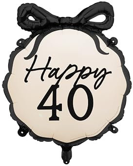 Folienballon „Happy 40“ – Edle Geburtstagsdeko in Schwarz-Weiß – 57,5 x 56 cm – Hochwertiger Helium- und süße Luftballon für stilvolle Feiern – Wiederverwendbar und langlebig