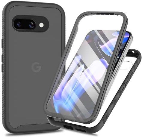 XINNI Funda para Google Pixel 9a Antichoques 360 Grados con Protector de Pantalla Integrado Robusto Doble Cara Bumper Transparente Case Completa Carcasa, Negro