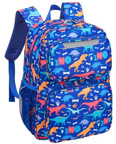 Bagseri Kindergarten Rucksack für Jungen, 15L Dinosaurier Rucksack für Kinder 3 bis 8, Vorschulrucksack mit isolierter Tasche, Schulbuchtasche für erste zweite Klasse, blau