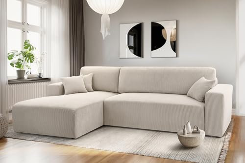 AXLIVING Catea Ecksofa weiß mit Schlaffunktion L Eckcouch 279cm mit Bettkasten