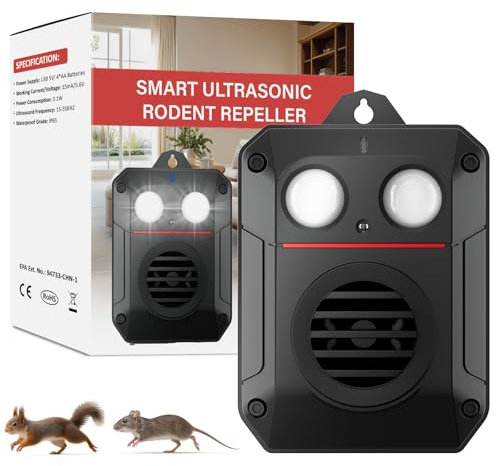 Ultrasonic Rodent Repellent with Strobe Light and Ultrasonic Wave, Effective Mouse Deterrent for Vehicle, Car, Truck, Attic, House and Garden, Keep Mice Away