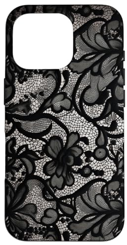 Motivo vintage pizzo nero Custodia per iPhone 16 Pro