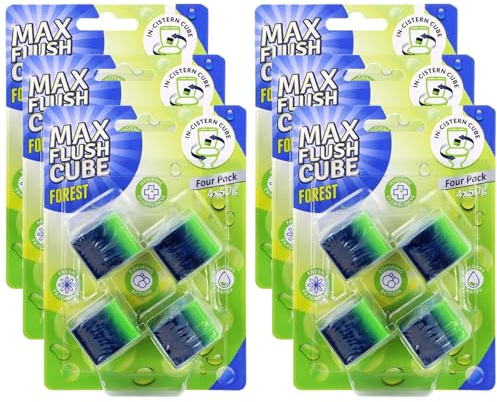 6 Pack Max Flush Cube Toilet Cleaning Blocks – Coloured Water Cistern, Powerful Limescale Remover, Foaming Action Toilet Cleaner, Long-Lasting Fresh Fragrance In-Cistern Toilet Freshener – Forest