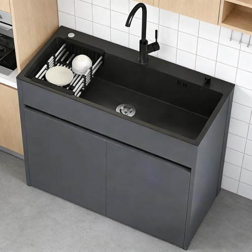 Edelstahl Spülschrank 68cm mit Unterschrank - Küchenspüle Set inkl. Kalt- & Warmwasser Armatur & Abfluss | Spültisch mit Stauraum | Outdoor Waschbecken für Garten, Garage & Waschküche