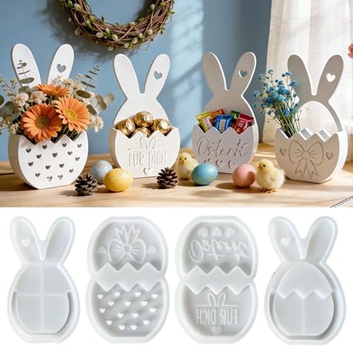 4 Stück Silikonform Gießformen Ostern,Silikonform ostern,DIY Hasen silikon form ostern Frühling for Gips für DIY Os-terdeko Handwerk Ostergeschenke-A
