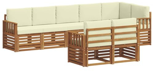 vidaXL Sofagarnituren 8 pcs Natur und Creme Massivholz Akazie, Garten-Sitzgarnitur, modernes Lounge-Set, pflegeleichtes Gartenmöbel, gemütliche Terrassen-Sitzgelegenheit