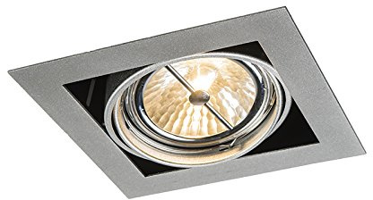 Qazqa Einbaustrahler, Einbauleuchte - Oneon - Silber Farbe, max. 50W, Geeignet für LED, 12v-an-additional-transformer-is-requiredV, 19.6cm, Quadratisch, Ideal als Flur, Küche lampe