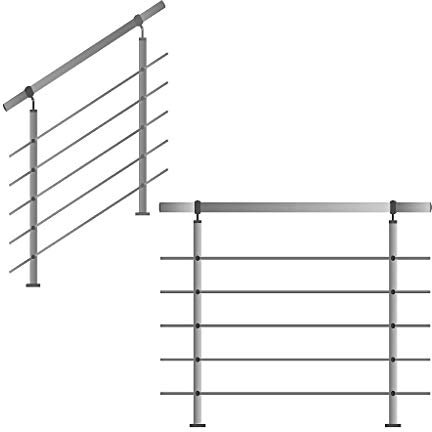 Edelstahl-Handlauf Geländer für Treppen Brüstung Balkon mit/ohne Querstreben (bis 2.0m inkl. 3 Pfosten 5 Querstangen)