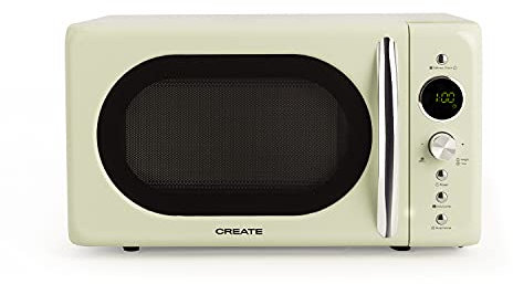 CREATE/MICROWAVE RETRO/Microondas grill digital Verde/Estilo Retro, capacidad 20L, plato de Ø245 mm, 3 programas, 9 menús preinstalados, cocinado multietapa, pantalla LCD, 900W