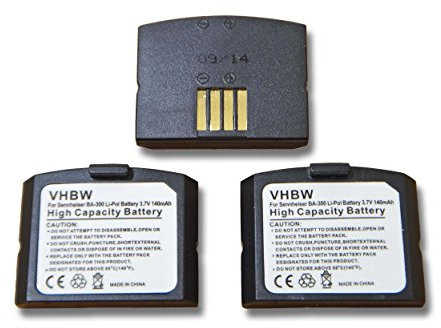 vhbw 3X Akku kompatibel mit Sennheiser Sennheiser Set 830 S, Set 830 TV, Set 840, Set 840 S, Set 840 TV Wireless Headset Kopfhörer (140mAh, 3,7V)