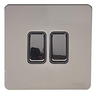 Schneider Electric Ultimate Screwless Flat Plate - Double Rocker 2 Way Light Switch, Single Pole, 16AX, GU1422BBN, Black Nickel with Black Insert