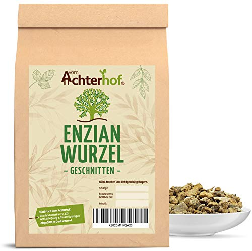 Enzianwurzel 250g | Enzianwurzeln geschnitten | Enzian 100% naturrein | ohne Zusätze und Konservierungsstoffe | Gelber Enzian | ideal für Kräutertee | vom Achterhof
