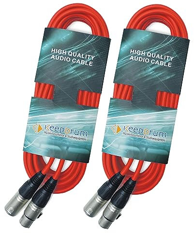 keepdrum 2X 10 Meter MC-001XX RD Mikrofonkabel Rot XLR Female/XLR Male