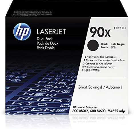 HP 90X 2er-Pack (CE390XD) Schwarz Original Toner mit hoher Reichweite für HP Laserjet Enterprise M4555 mfp
