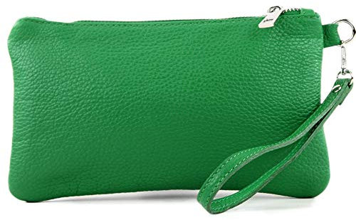 modamoda de T193 Damen Leder Clutch Handgelenktasche Kosmetiktasche Klein handmade in Italy, Farbe:Blattgrün