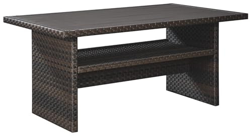 Signature Design by Ashley Outdoor Easy Isle Multi-Use Resin Wicker Patio Table, Dark Brown