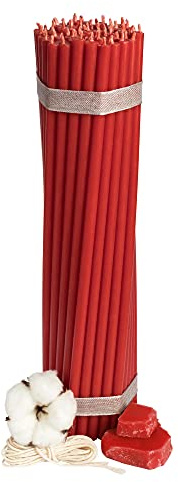 Diveevo Bienenwachs Kerzen Rot - Orthodoxe Kerzen für Gebet Rituale Tischdeko - Ungiftig, Ruß - Tropffrei, Lang, Nachhaltige Produkte, 50 Stück, Höhe 29.5 cm, Brenndauer 150 Min