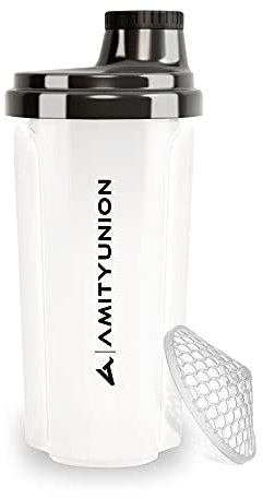 Protein Shaker 500 ml Heaven étanche, sans BPA avec tamis cliquable et balance pour shakes de lactosérum crémeux, coupes de fitness pour isolats et concentrés sportifs, original en Blanc noir