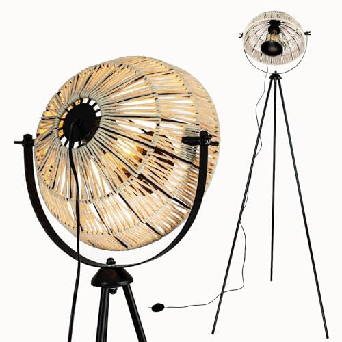 Osasy Lampada da terra Tripode,Paralume Unico Boho Beige, Design Stile Proiettore, Illuminazione Decorativa per Soggiorno(Senza lampadina)