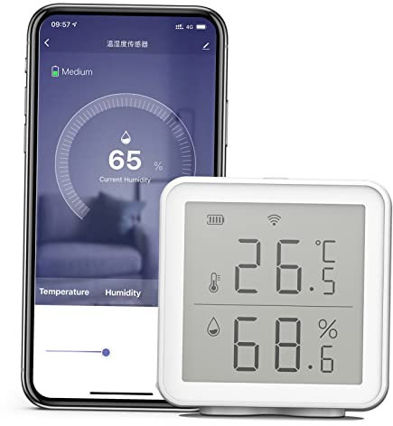 WiFi Sensor de Temperatura inalámbrico, Digital Termómetro Higrómetro Interior, Compatible con la aplicación Tuya y Alexa, con Almacenamiento de Datos y Funciones de Alarmar