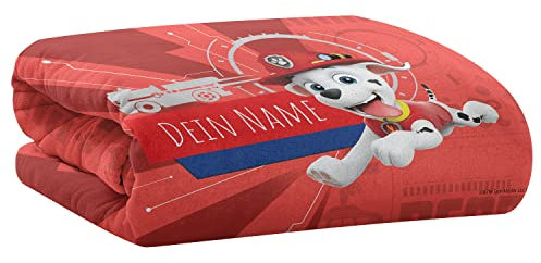 PICANOVA – PAW Patrol Marshall Decke mit Name 100x70cm – Personalisierte Kuscheldecke für Kinder – Premiumqualität Fleecedecke 510g/qm – Unschlagbar Weich Und Gemütlich Schmusedecke