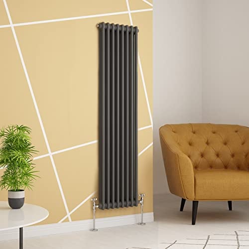 Warmehaus Traditional Radiator Double Column Anthracite Vertical Cast Iron Style Central Heating Tall Radiator -1500 x 380mm